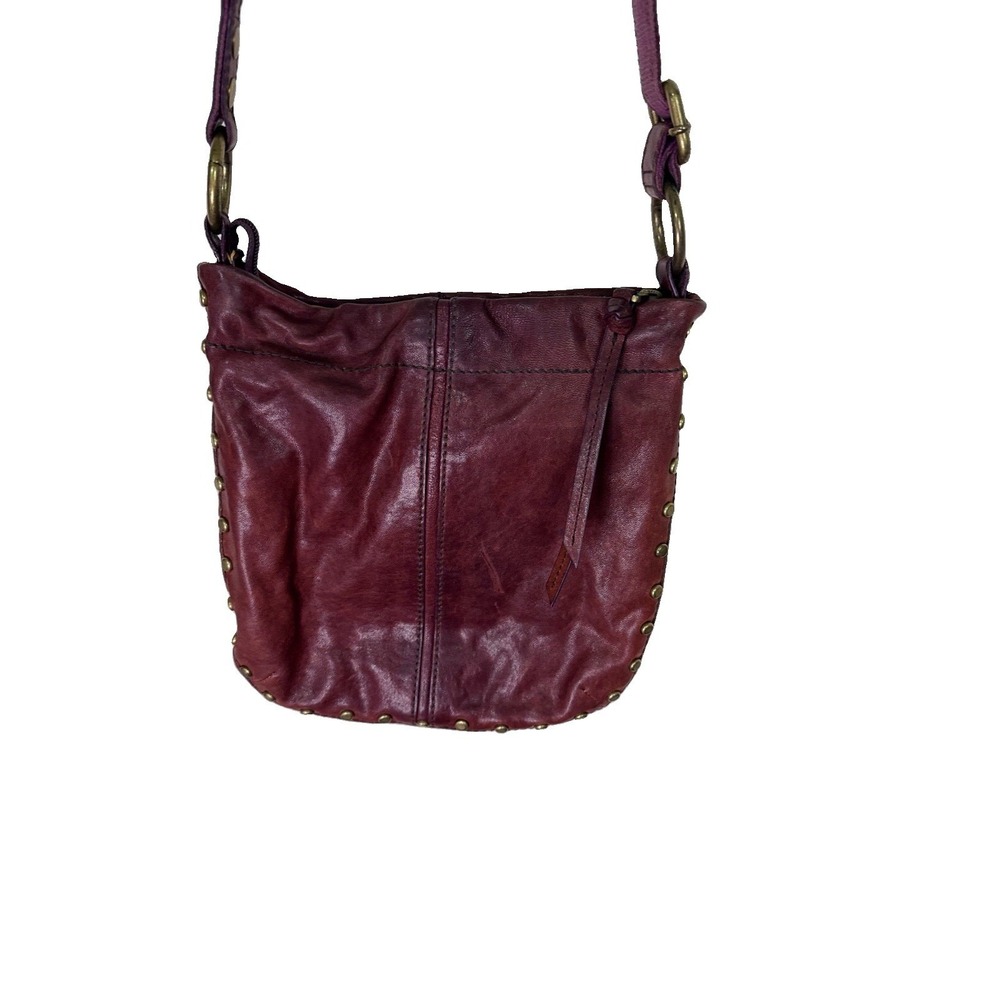 FOSSIL‎ Satchel Cross Body Studs Brown Leather Shoulder Bag